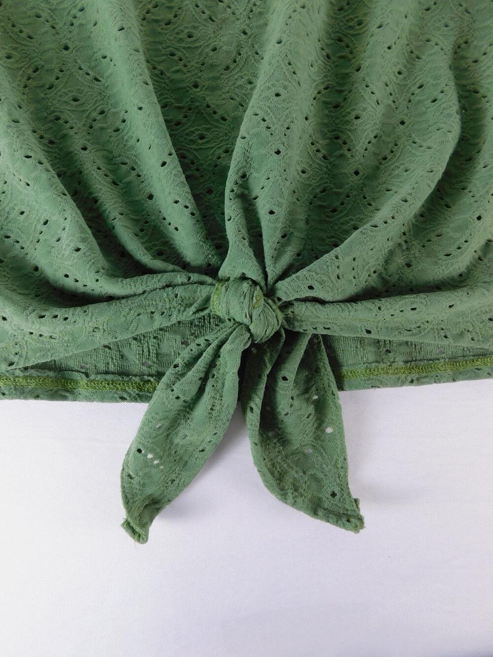 Unwritten Tank Top Womens Small Green Eyelet Tie Front Sleeveless Knit Button - Picture 2 of 7